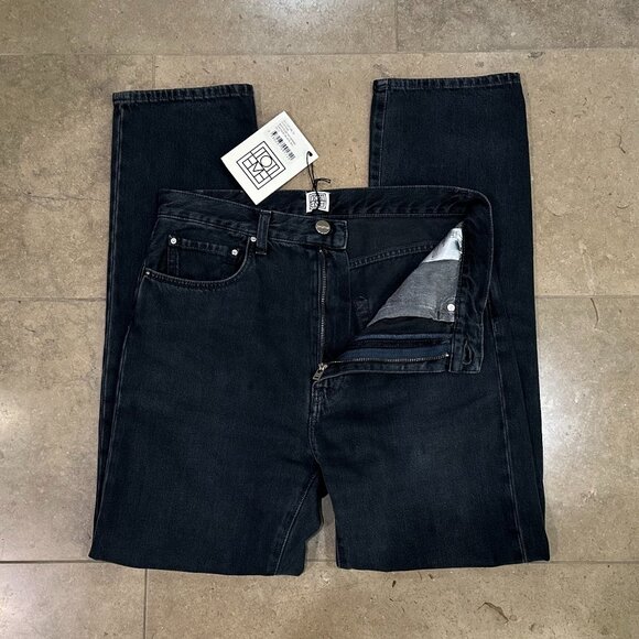 TOTEME Faded Cotton Regular-Fit Straight-Leg Denim Jeans (Vintage Black) - Picture 12 of 16